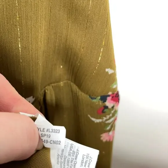 MADEWELL Cami Tier Midi Dress Metallic Classic Floral Olive Green Sz 8 {S53}
